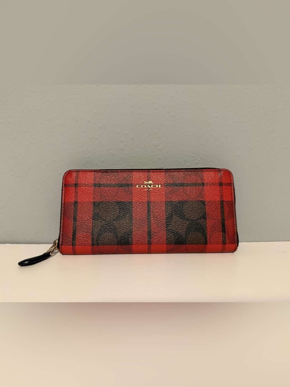 Coach Accordion Zip Wallet With Buffalo Plaid Print